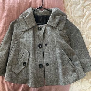 Grey linen, lined, pocketed cape jacket. Made to wear over a dress.